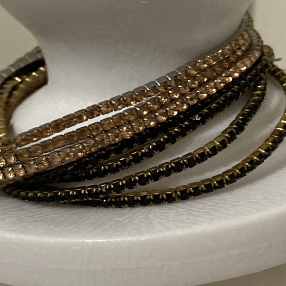 Set 8 Sparkle Champagne and Black Rhinestone Bracelets - Picture 5 of 8